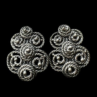Schiaparelli Silver Braided Swirl Clip On Earrings