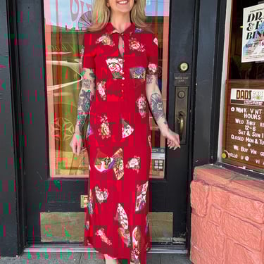 Vintage rayon fan dress 90s does 40s