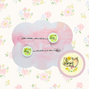 Cute Vintage Style Animal Hair Clip Set - Pastel Kawaii Elephant Bobby Pins - Coquette Girly Barrettes 