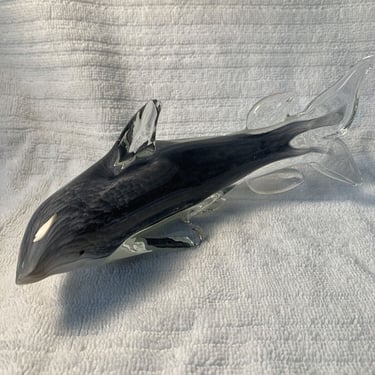 Vintage Murano Hand Blown Glass Pulled Gray/white Dolphin Figurine/Statue 