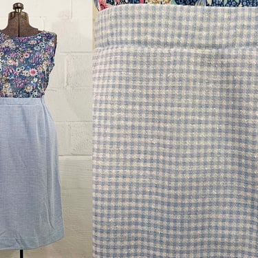 Vintage Baby Blue Plaid Skirt Graff Nubby Schoolgirl Knee Length Boho Mod A-Line 1970s 70s Small 