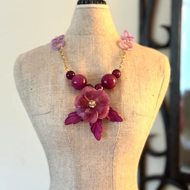 Vintage 90s Choker Necklace - Purple Floral Ceramic Beads