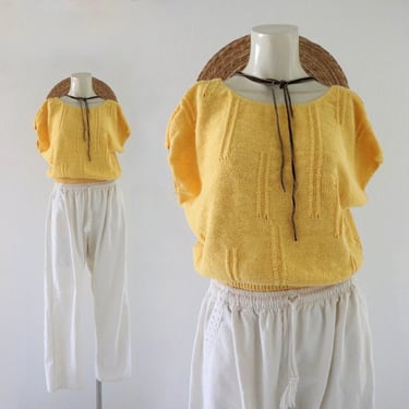 cropped marigold knit - m - vintage 80s 90s crop t-shirt pink womens casual top shirt blouse short sleeve cotton size medium 