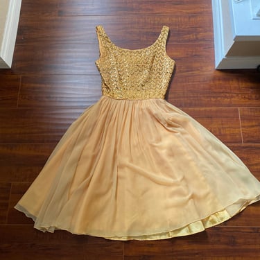 Vintage 1950’s Gold Sequin and Chiffon Dress 