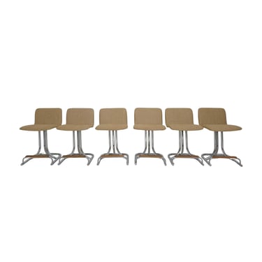 Set of 6 Tubular Chrome Swivel Barstools 