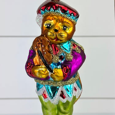Christopher Radko ROMEOW Cat with Fiddle Violin Glass Christmas Ornament 