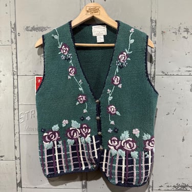 Vintage Thick Knit Sweater Vest with Chunky Floral Design Spring fashion Picture Knit handmade 