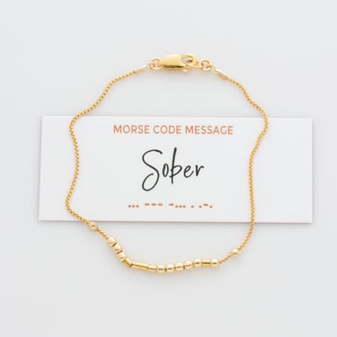 Sober - Morse Code Bracelet, Personal Motivation Bracelet, Inspirational Bracelet, AA Bracelet, Sobriety Jewelry, Gift From Sponsor 