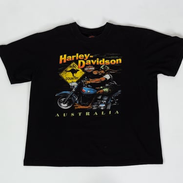 90s Harley Davidson Australia Roo Country T Shirt - Men's XL | Vintage Kangaroo Biker Black Motorcycle Graphic Tee 