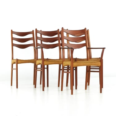 Arne Wahl Iversen GS90 Mid Century Danish Teak Dining Chairs with Rope Seats - Set of 6 - mcm 