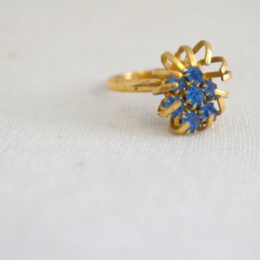 1960s Blue Rhinestone Cage Ring, Size 6.75 