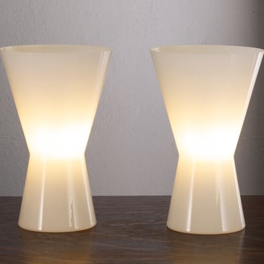 Set of 2 Murano glass table lamp height 25cm, Made in Italy. Italian design space age table lamp 