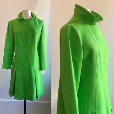 Fabulous 60s Tailored Mod LIME GREEN Dress Coat / I MAGNIN / M 