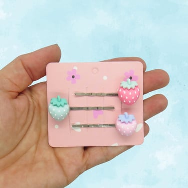 Strawberry Hair Clip Set Cute Kawaii Summer Fruit Pastel Bobby Pin Clips 