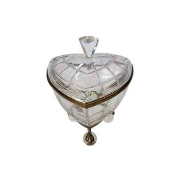 Castilian Glass and Brass Covered Dish with Glass Ball Feet 