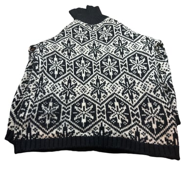 Vintage Gap Black and White Wool Snowflake Turtleneck Sweater, L 