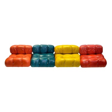 Colorful Mario Bellini Four -Seat Leather Sectional Sofa, 1970's