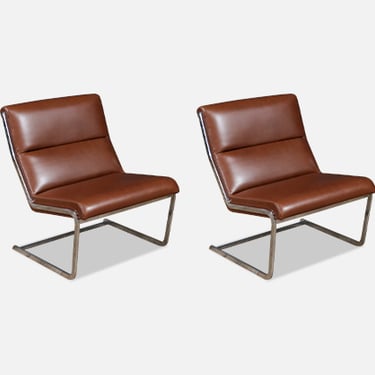 Poul Norreklit Cognac Leather & Steel Cantilever Lounge Chairs