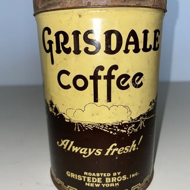 Grisdale Coffee Tin Litho Label Gristede Brothers New York, Vintage collectible tins, coffee can, vintage kitchen decor 