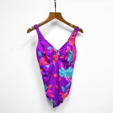 Vintage 1970s One Piece Bathing Suit  |  Tropical Floral  Print Bathing Suit |   Size Small to Medium 