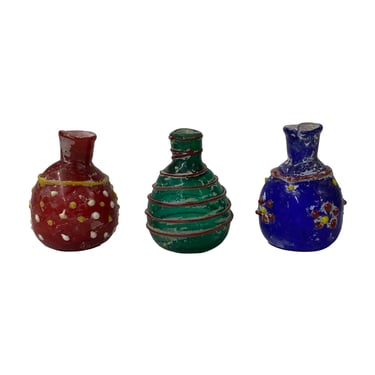 3 x Distressed Look Color Glass Small Bottle Vase Display ws2463E 