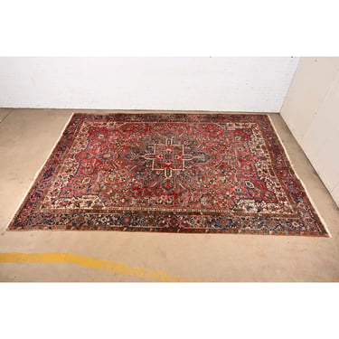 Semi-Antique Hand-Woven Persian Heriz Room Size Wool Area Rug, Circa 1940s