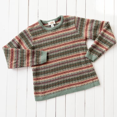 folk wool sweater | 90s vintage green burgundy striped floral cottagecore mini angora sweater 