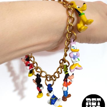 Disney Characters Vintage Novelty Charm Bracelet with Mickey, Pluto, Daisy, Donald, Minnie and Goofy Charms 