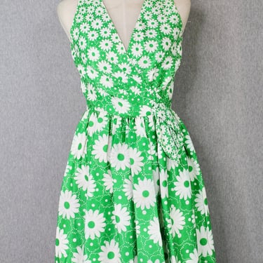 1960s Howard Wolf Daisy Dress - Kelly Green - Floral - Spring Dress - Size 2/4 