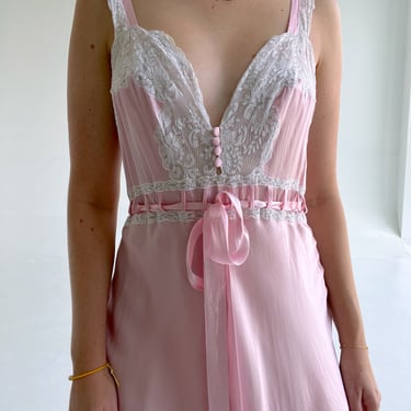 1950's Pink Silk Slip with Glitter Lace
