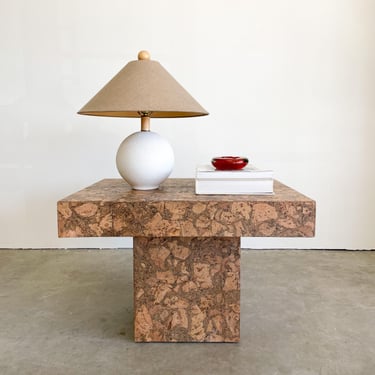 Vintage Cork Square Pedestal End Table Side Table Postmodern Burlwood MCM Retro Minimal 70s 80s 