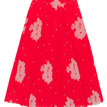 Ganni - Red Floral Plisse Maxi Skirt Sz 8