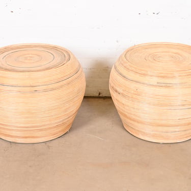 Gabriella Crespi Style Organic Modern Split Reed Rattan Round Side ...