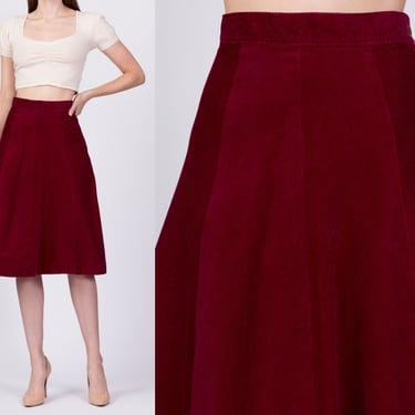 70s Wine Red Corduroy A Line Skirt - XS to Small, 25.5