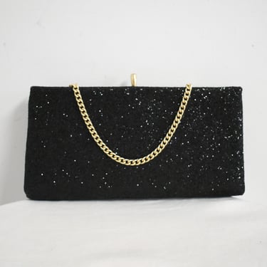 1950s Jacqueline Black Glitter Clutch Purse 