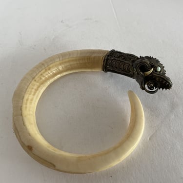 Hand Carved Bone and Silver Chinese Oraborus Braclet, Circa 1800 