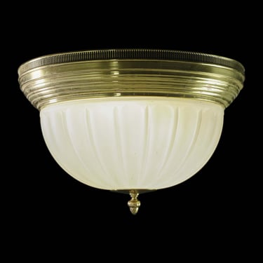 Traditional 14 in. White Dome Glass &#038; Brass Flush Mount Ceiling Light