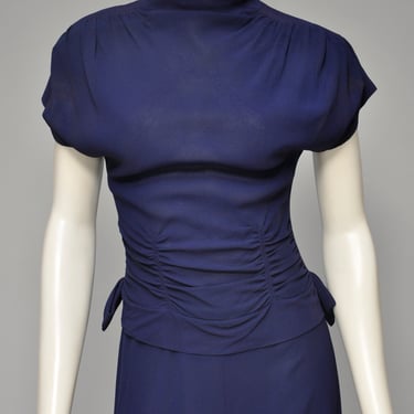 vintage 1940s navy blue beautifully tailored dress XS 