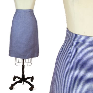 1950s Skirt ~ Blue Houndstooth Pencil Skirt 