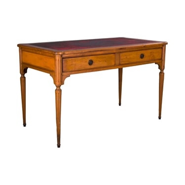 Antique French Louis XVI Style Satinwood Writing Desk W/ Burgundy Leather Top 