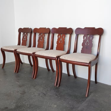 1950s Set of 4 Solid Cherry Wood Regency Style Dining Chairs 