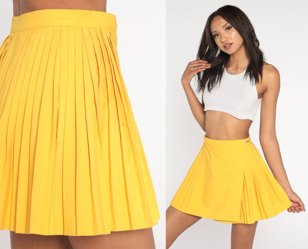 Yellow Tennis Skirt 80s Pleated Mini Skirt Retro Cheer Uniform Shop Exile Tucson AZ