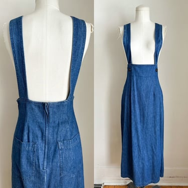 Vintage 1980s Denim Suspender Pinafore Dress / M 