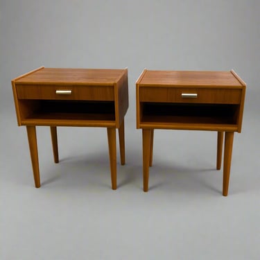 Pair of Scandinavian Oak Nightstands with Metal Handles - #A1500