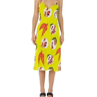Morphew Collection Neon Green & Orange Palm Novelty Print Cold Rayon Bias Maxi Slip Dress Maxis Master Medium 