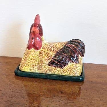 Ceramic Rooster Butter Dish 
