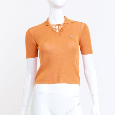 Lace Up Knit Polo Top