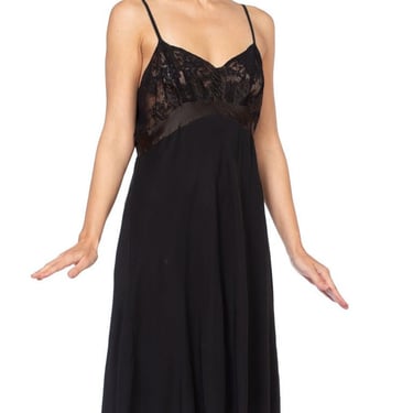 1950S I.MAGNIN Black Bias Cut Silk & Lace Couture Sewn Slip Dress XL 
