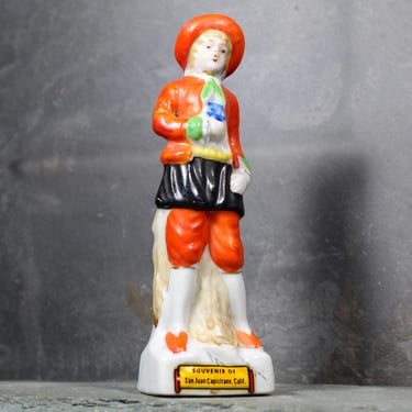 Vintage Ceramic Figurine | Souvenir of San Juan Capistrano | Man in Orange Suit | California Souvenir 