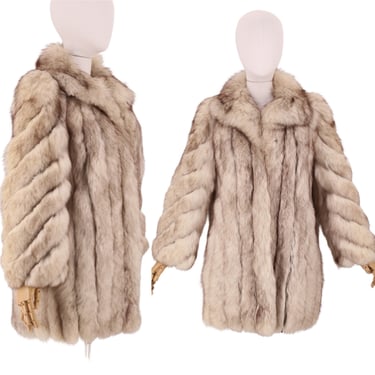 80s SAGA FOX FUR coat,  vintage 1970s crystal arctic blue fox fur jacket, disco fur coat M-L 